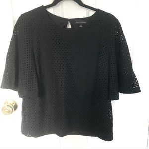 Perforated Black Blouse With Flutter Sleeve